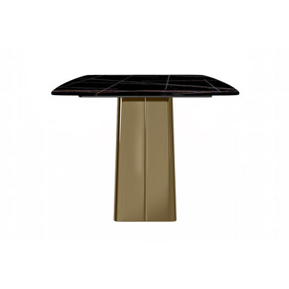 Quinix Series Dining Table, Gold Base With 55" Black/Gold Sintered Stone Top
