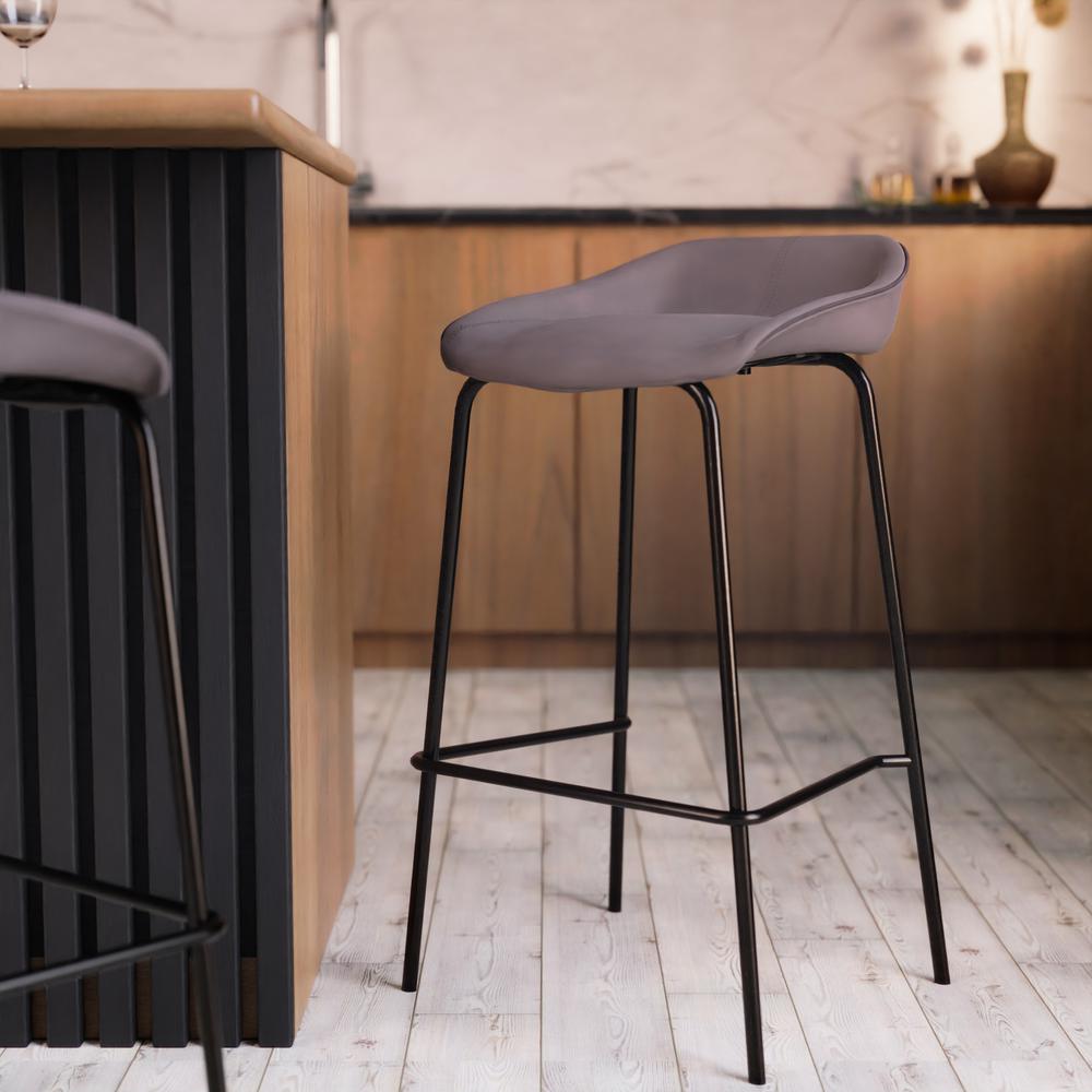 Barstool with Upholstered Faux Leather Seat and Powder Coated Iron Frame