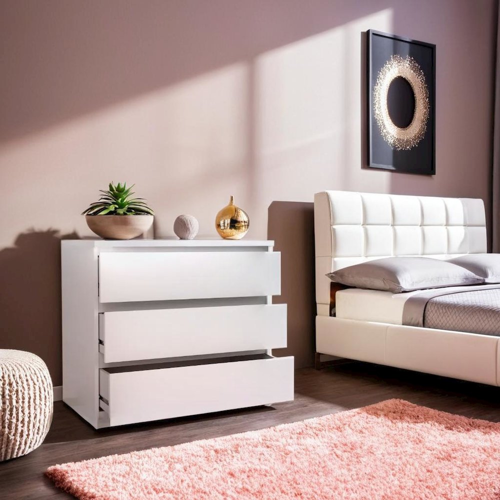 Furnifact White 3 Drawer Dresser – Modern 3 Drawer Dresser for Bedroom, Closet, or Entryway – Sleek and Functional Three Drawer Dresser for Compact Storage
