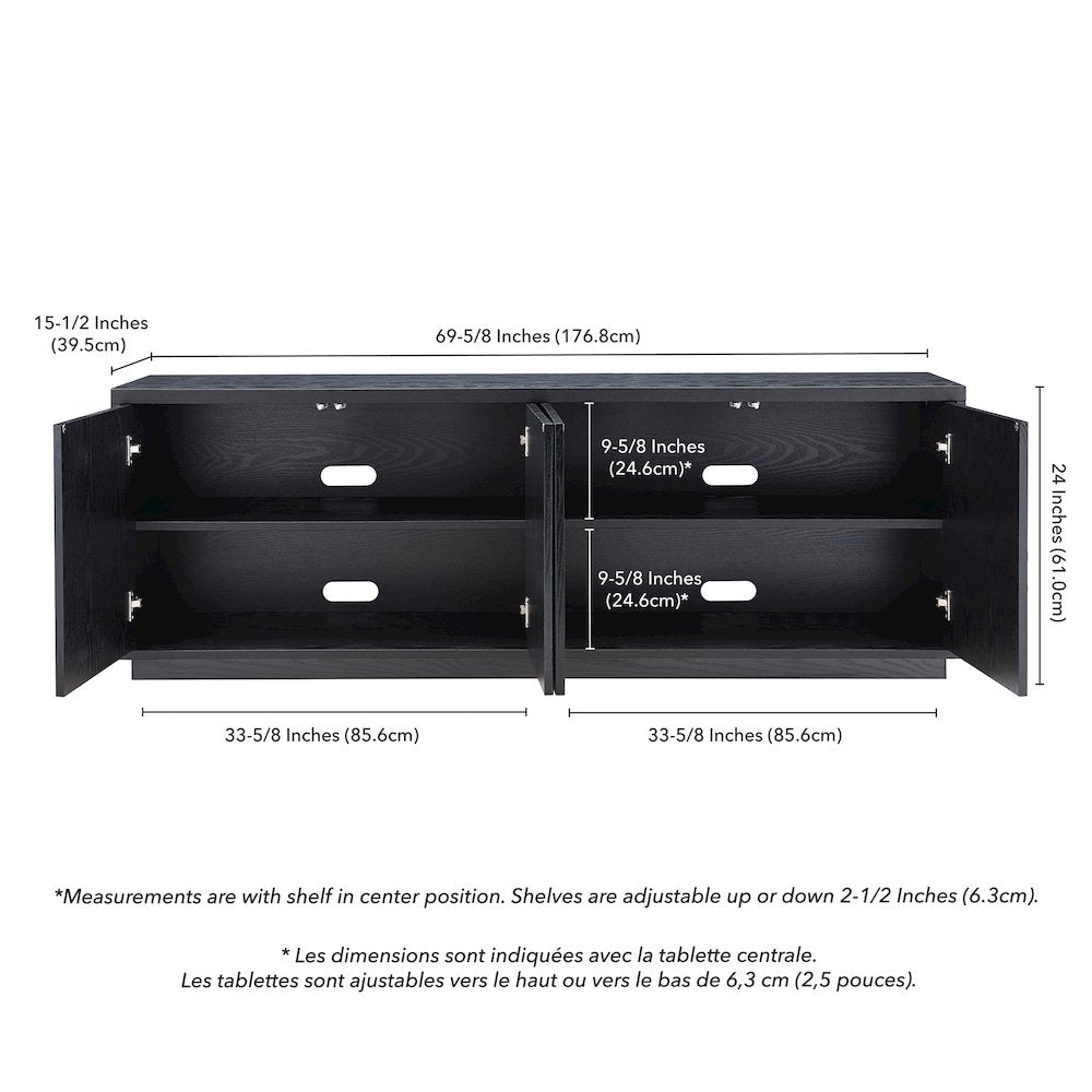 TV Stand for TVs up to 75",  2 Concealed Ribbed Storage Cabinets, Natural Black