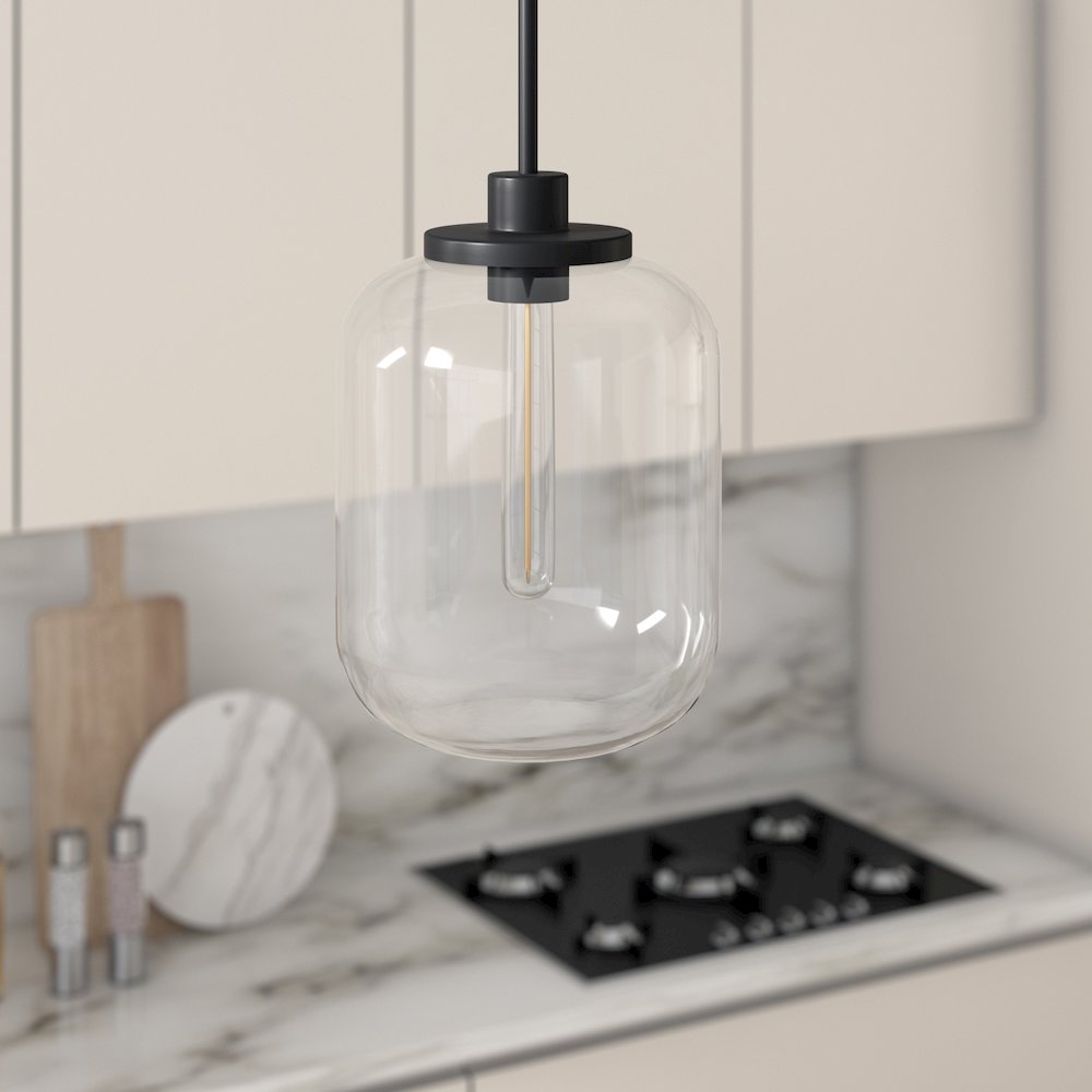 9" Pendant Light Fixture with Glass Globe Shade and 8' Adjustable Cord, Black