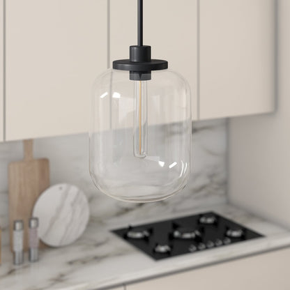 9" Pendant Light Fixture with Glass Globe Shade and 8' Adjustable Cord, Black