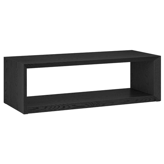 58" Rectangular Coffee Table with Open Storage Shelf, Natural Black