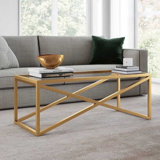 46" Rectangular Coffee Table with Glass Top, Gold