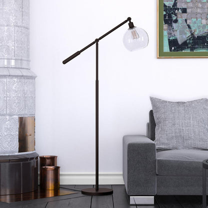 Dardan 60.62" Tall Floor Lamp with Glass Shade in Blackened Bronze/Seeded