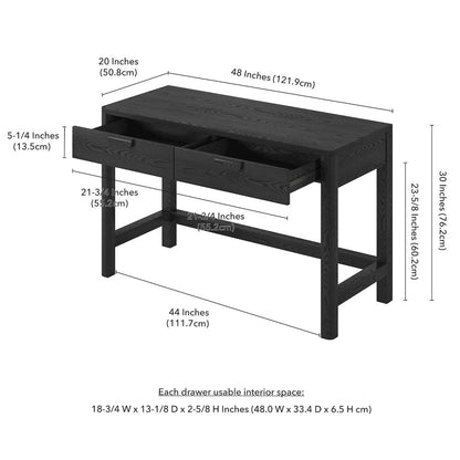 Fern 48" Wide Rectangular Desk in Black Grain