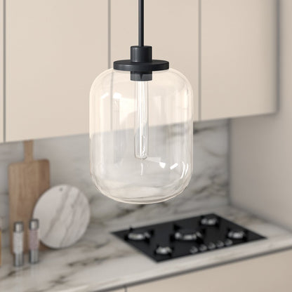 9" Pendant Light Fixture with Glass Globe Shade and 8' Adjustable Cord, Black