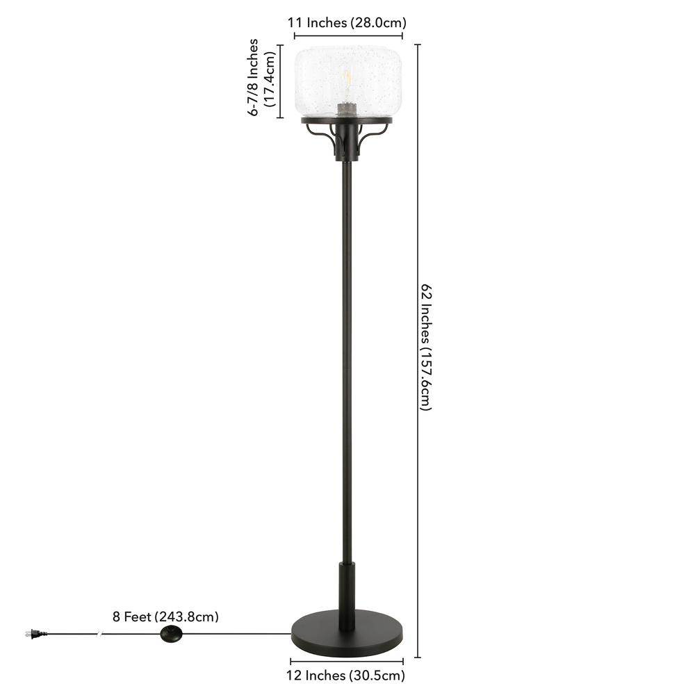 Tatum Globe & Stem Floor Lamp with Glass Shade in Blackened Bronze/Seeded