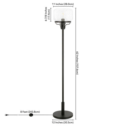 Tatum Globe & Stem Floor Lamp with Glass Shade in Blackened Bronze/Seeded