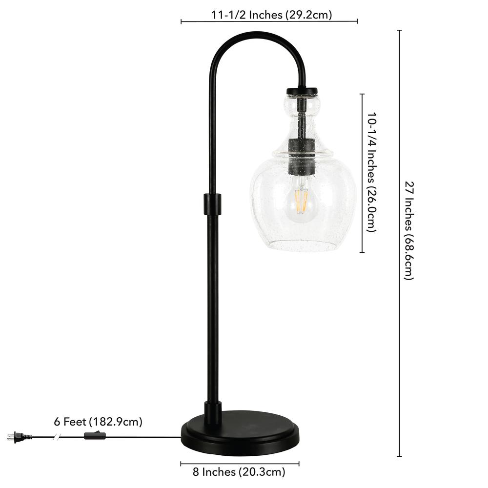 Verona 27" Tall Arc Table Lamp with Glass Shade in Blackened Bronze/Seeded