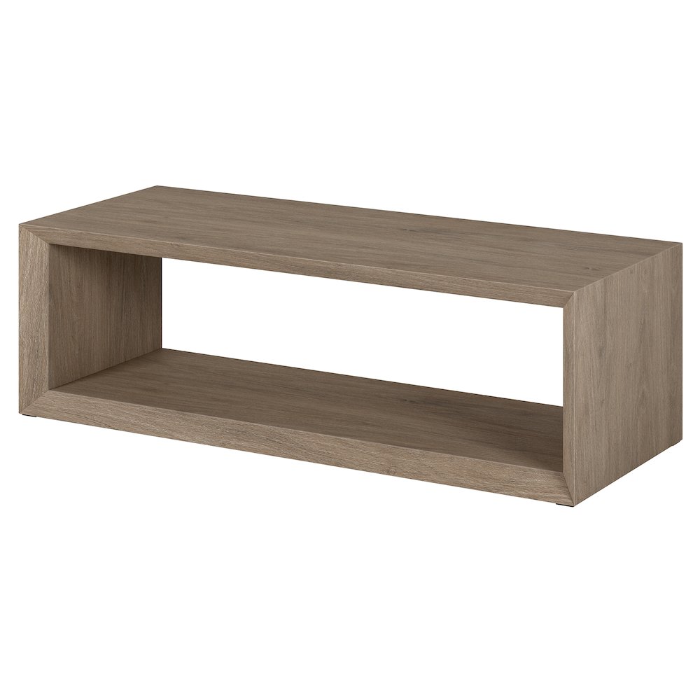 58" Rectangular Coffee Table with Open Storage Shelf, Weathered Gray