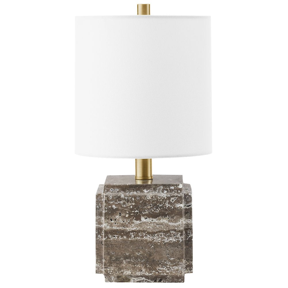 Pacha 16" Tall Stone Table Lamp with Fabric Shade in Gray Veined Travertine