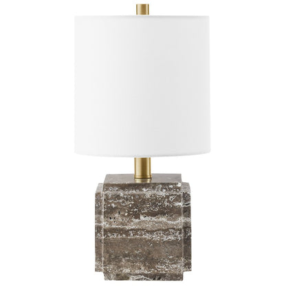 Pacha 16" Tall Stone Table Lamp with Fabric Shade in Gray Veined Travertine