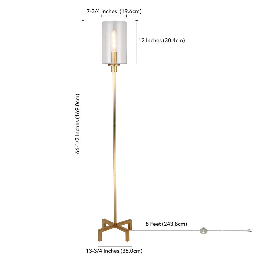 Panos 66.25" Tall Floor Lamp with Glass Shade in Brass/Clear