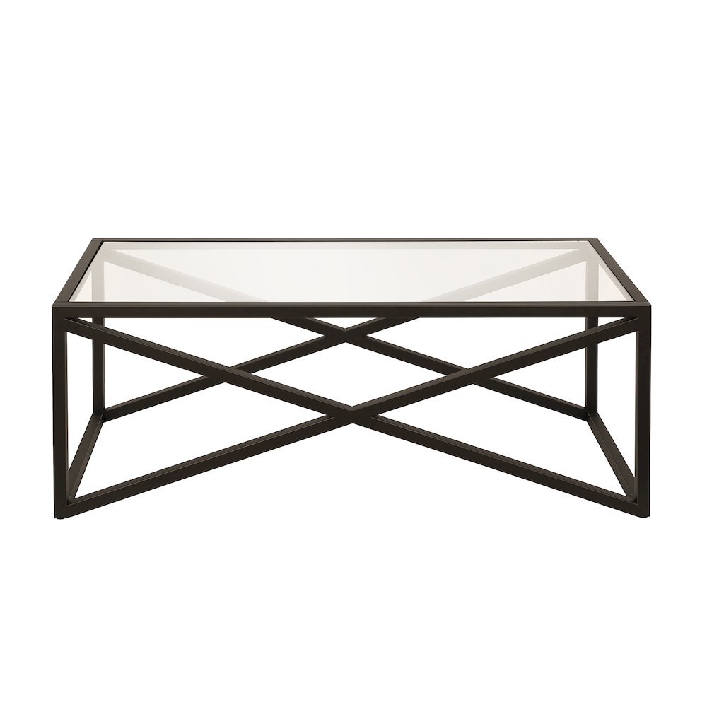 46" Rectangular Coffee Table with Glass Top, Black