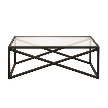 46" Rectangular Coffee Table with Glass Top, Black