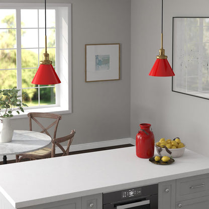 Zeno 8.5" Wide Pendant with Metal Shade in Poppy Red/Brass/Poppy Red