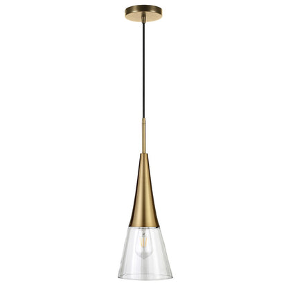 7'' Modern Pendant Light Fixture with Clear Glass Cone Shade and 8' Cord, Gold