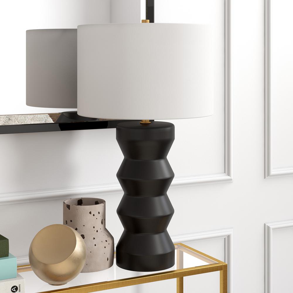 Carlin 28" Tall Ceramic Table Lamp with Fabric Shade in Matte Black/White