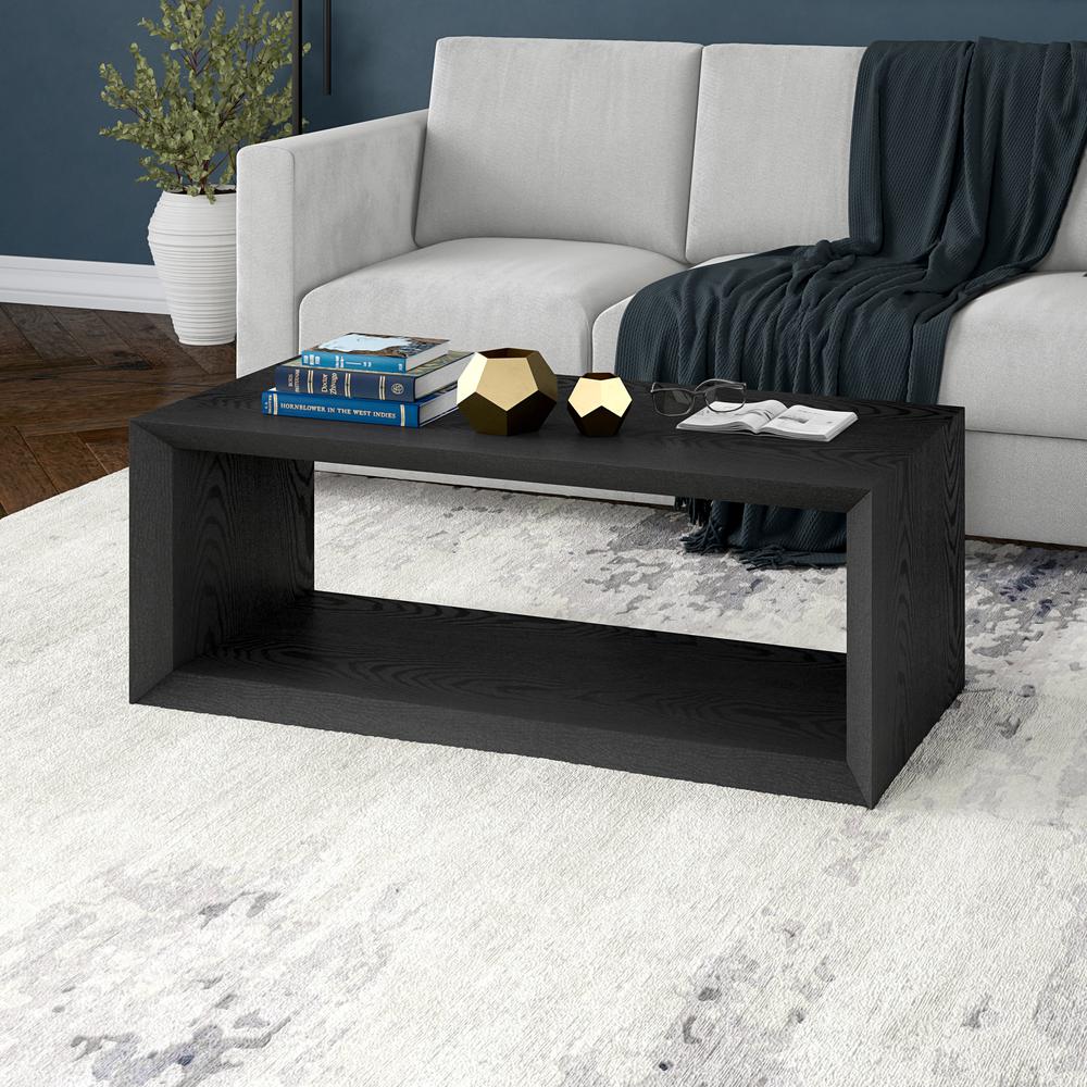 Osmond 48" Wide Rectangular Coffee Table in Black Grain