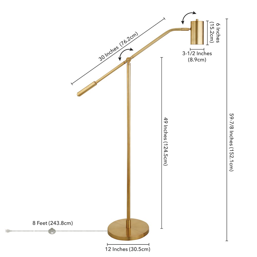 Willis Pharmacy Floor Lamp with Metal Shade in Brass/Brass