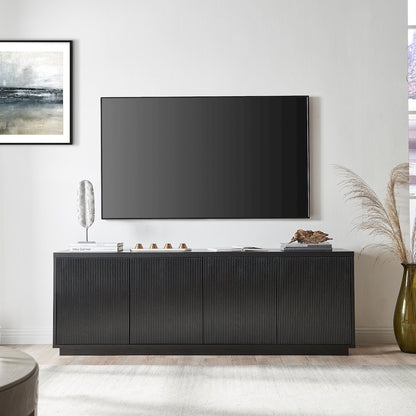TV Stand for TVs up to 75",  2 Concealed Ribbed Storage Cabinets, Natural Black