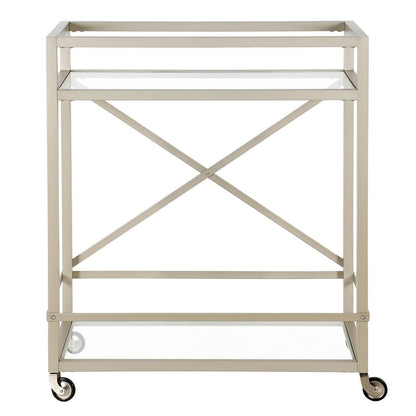 30'' 2-Tier Portable Bar Cart with Glass Shelves and Caster Wheels, Satin Silver