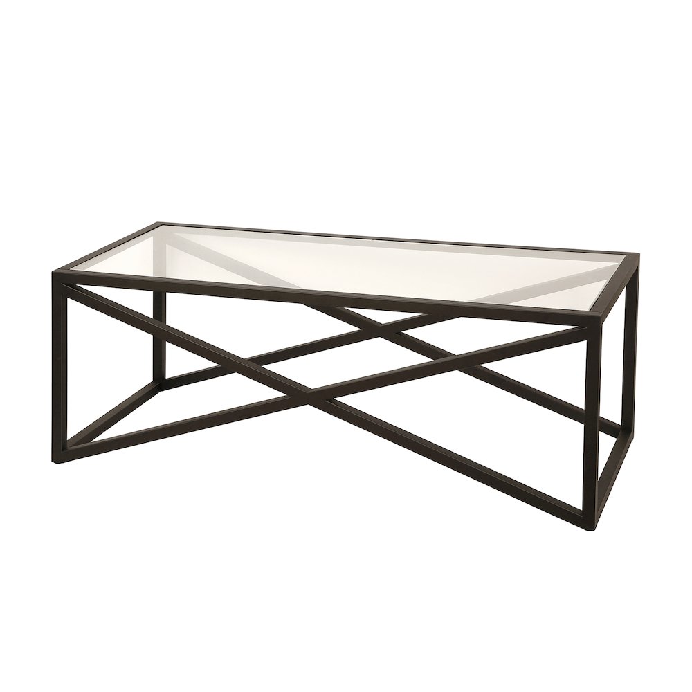 46" Rectangular Coffee Table with Glass Top, Black