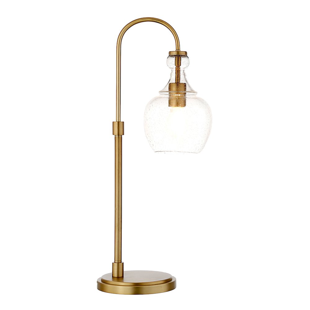 27" Mid-Century 1-Light Table Lamp with Glass Dome Shade, Brushed Gold