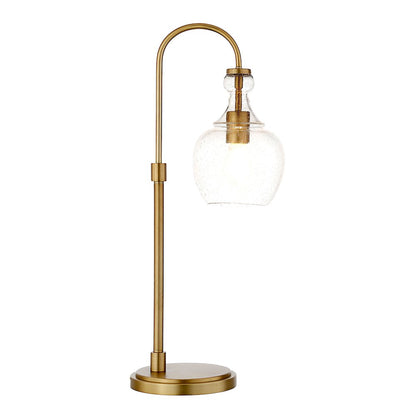 27" Mid-Century 1-Light Table Lamp with Glass Dome Shade, Brushed Gold