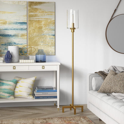Panos 66.25" Tall Floor Lamp with Glass Shade in Brass/Clear