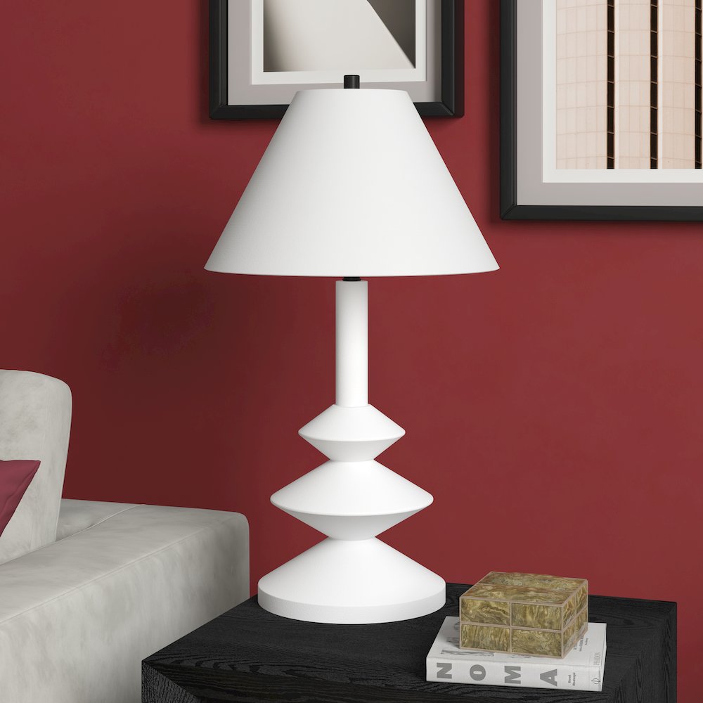 Abilene 28" Tall Triple Gourd Lamp with Fabric Shade in Matte White/White