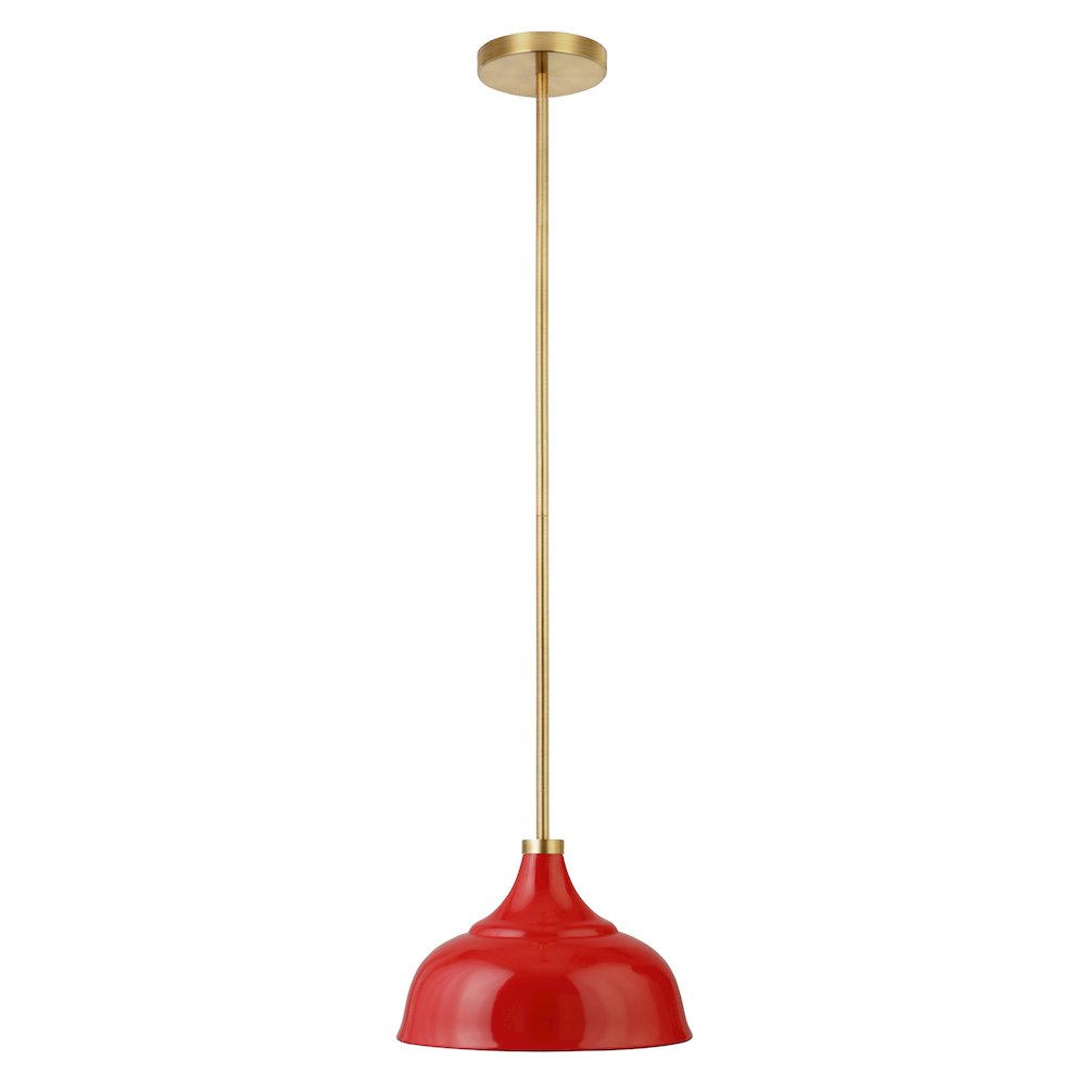 Mackenzie  10.75" Wide Pendant with Metal Shade in Poppy Red/Brass/Poppy Red