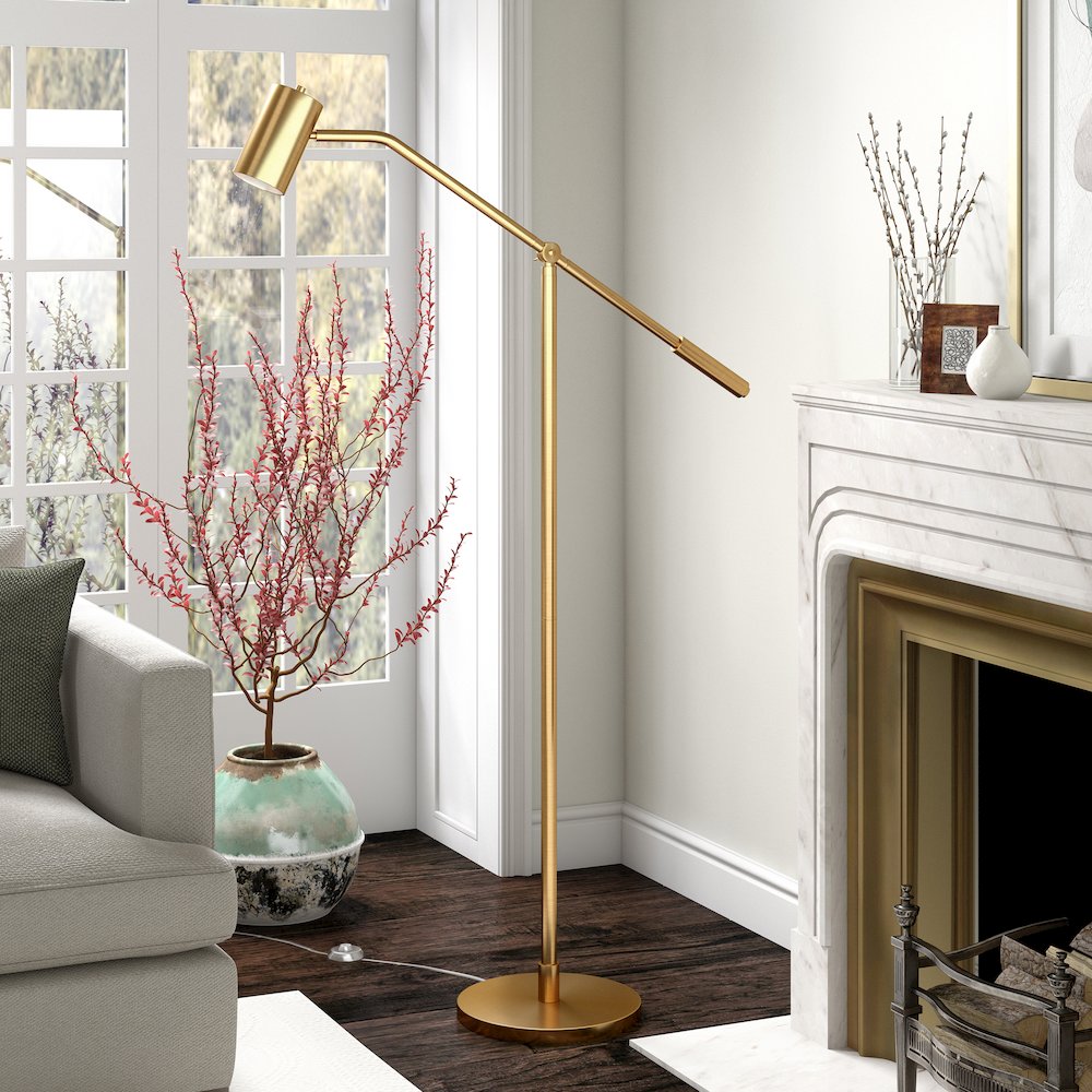 Willis Pharmacy Floor Lamp with Metal Shade in Brass/Brass