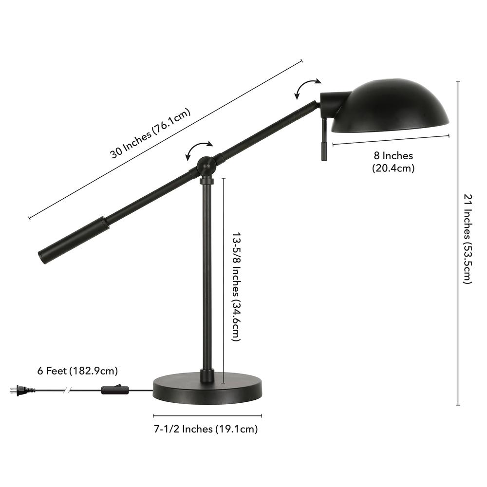 Dexter 23.25" Tall Boom Arm Table Lamp with Metal Shade in Blackened Bronze/Blackened Bronze