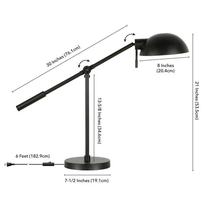 Dexter 23.25" Tall Boom Arm Table Lamp with Metal Shade in Blackened Bronze/Blackened Bronze