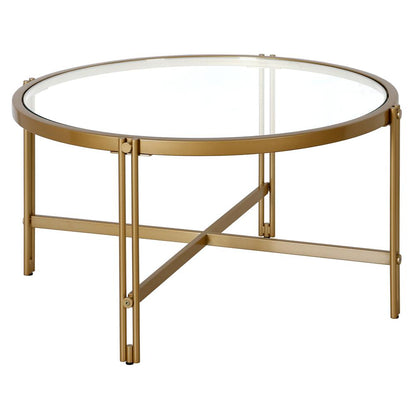 Inez 32" Wide Round Coffee Table in Brass