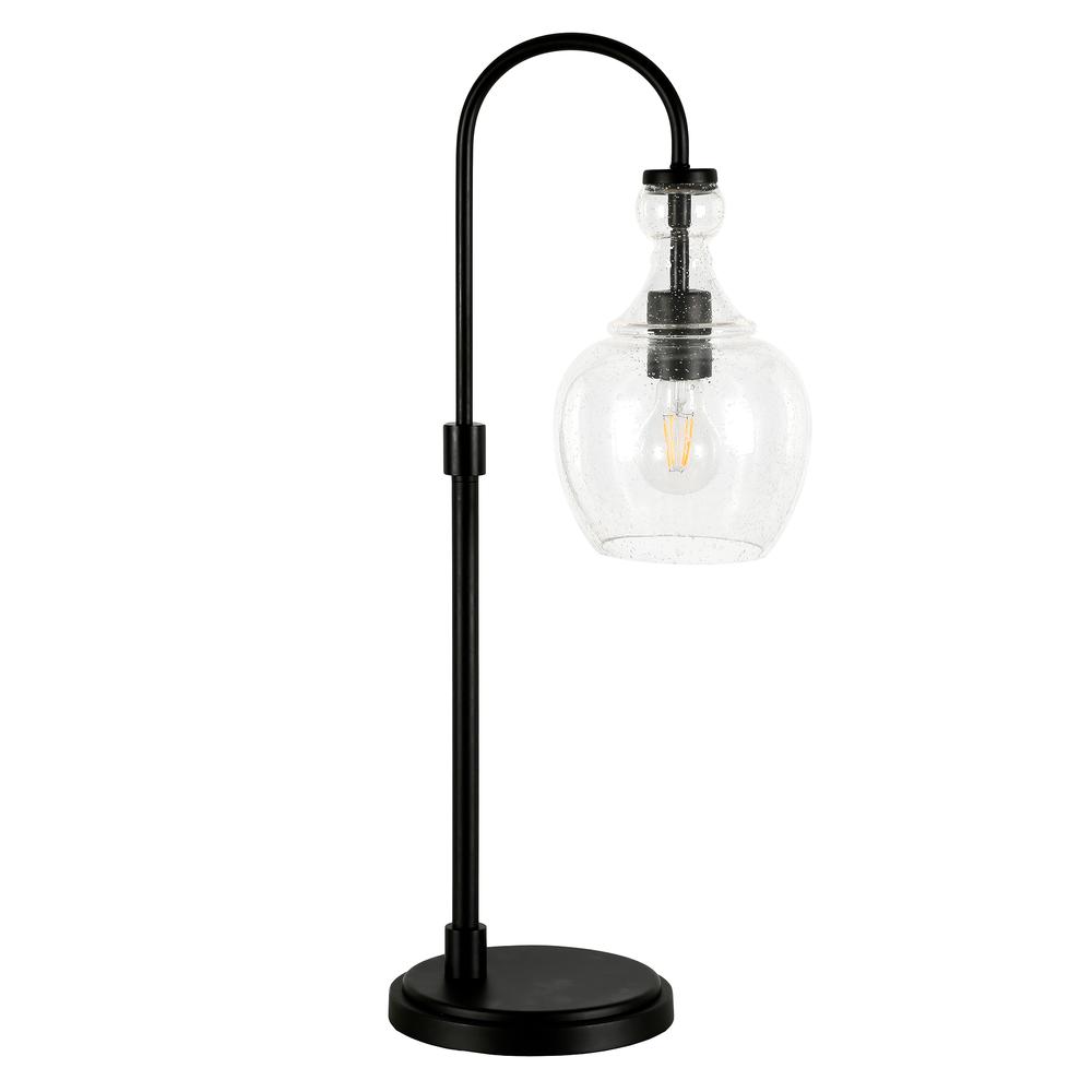 Verona 27" Tall Arc Table Lamp with Glass Shade in Blackened Bronze/Seeded