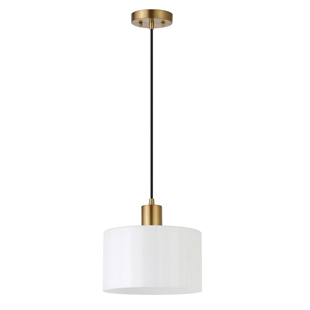 Henri 10" Wide Pendant with Glass Shade in Brass/White Milk