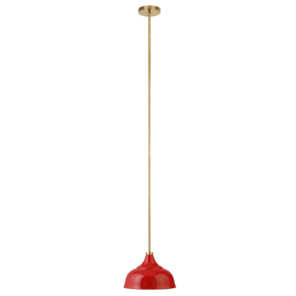 Mackenzie  10.75" Wide Pendant with Metal Shade in Poppy Red/Brass/Poppy Red