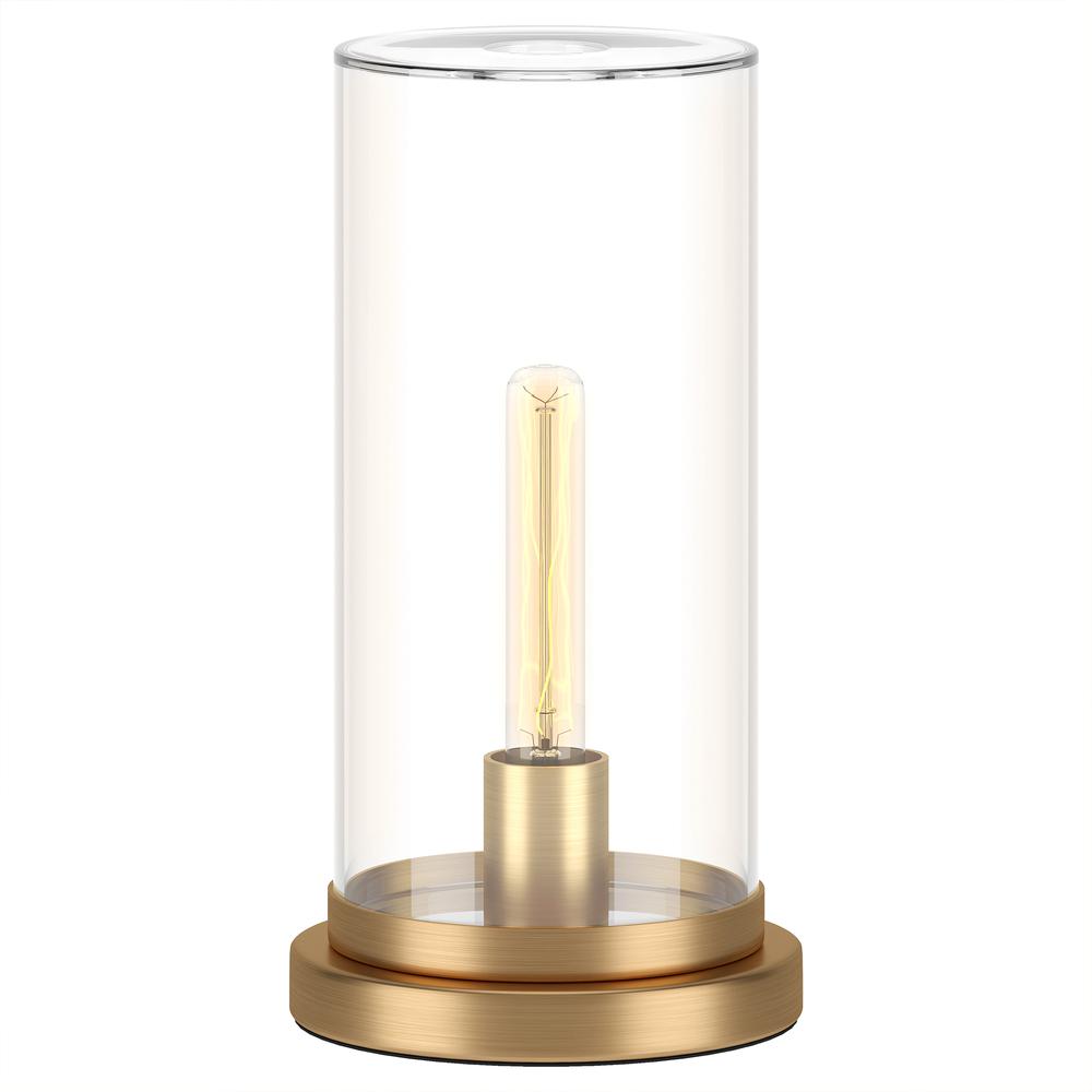 Perabo 13" Tall Uplight Mini Lamp with Glass Shade in Brushed Brass/Clear