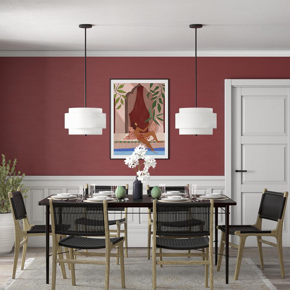 16" Wide 2-Light Pendant with Tiered Fabric Shade in Blackened Bronze/White