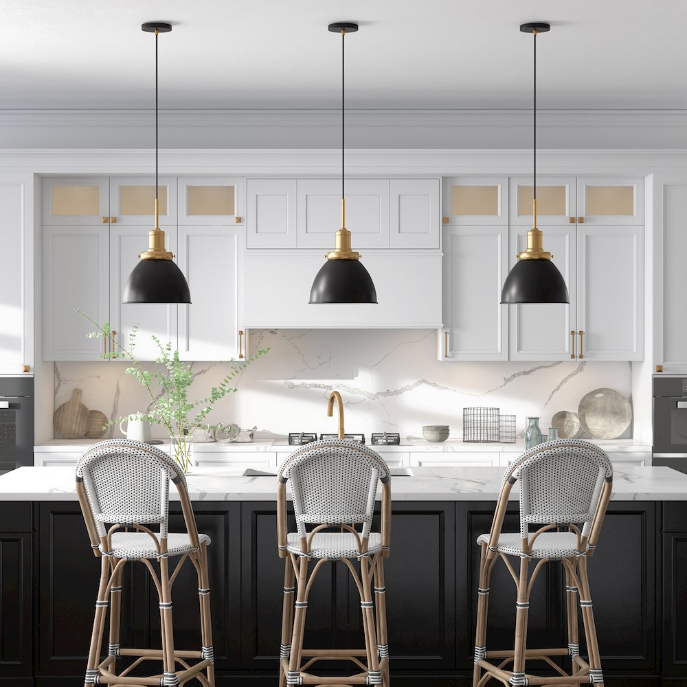 12" Industrial Two-Toned Pendant Light Fixture with  Shade and 8', Ebony/Gold