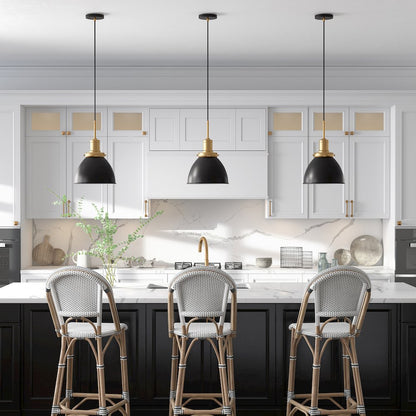 12" Industrial Two-Toned Pendant Light Fixture with  Shade and 8', Ebony/Gold