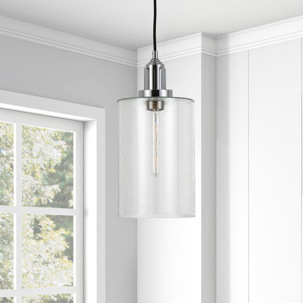Nora 7.87" Wide Pendant with Glass Shade in Polished Nickel/Seeded
