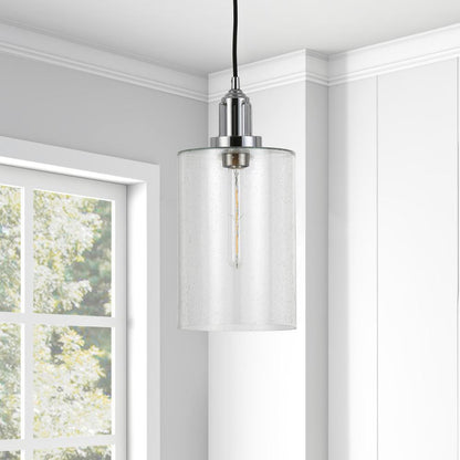 Nora 7.87" Wide Pendant with Glass Shade in Polished Nickel/Seeded