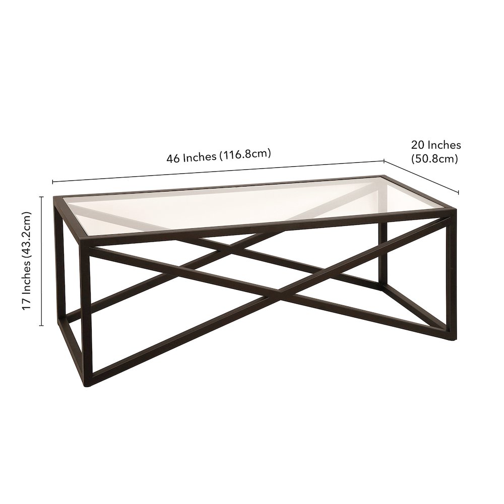 46" Rectangular Coffee Table with Glass Top, Black