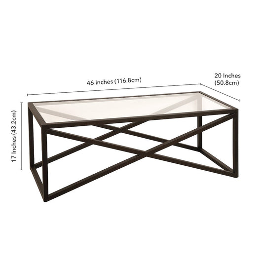 46" Rectangular Coffee Table with Glass Top, Black