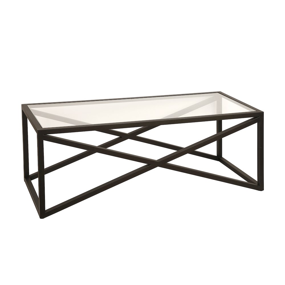 46" Rectangular Coffee Table with Glass Top, Black