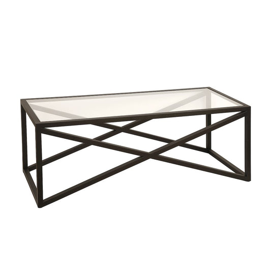 46" Rectangular Coffee Table with Glass Top, Black